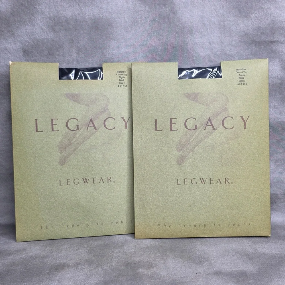 Lot Of 2‎ Legacy Legwear Microfiber Control Top Tights BLACK Size E